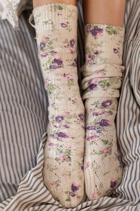 Magnolia Pearl Floral OTK Big Dipper Socks in Lavender Roses - SOCKS076-LAVRO