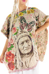 Magnolia Pearl European Cotton Floral Great Spirits Bretta Poncho with Applique and Ric Rac Trim in Great Spirit
