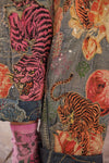 Denim jacket with tiger and floral embroidery