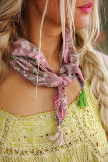  Magnolia Pearl Tassel Handkerchief in Chocolate Poppy - SCARF231-CLTPY-OS