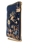 Mary Frances Accessories Fairy Dust and Floral Blue Beaded Crossbody Phone Bag