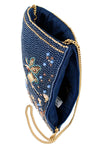 Mary Frances Accessories Fairy Dust and Floral Blue Beaded Crossbody Phone Bag