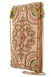 Mary Frances Accessories Gentle Touch Pink and Green Floral Beaded Crossbody Phone Bag
