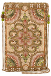 Mary Frances Accessories Gentle Touch Pink and Green Floral Beaded Crossbody Phone Bag