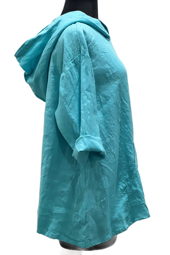 Match Point 3/4 Sleeve With Hood Top in Aqua Style LT367