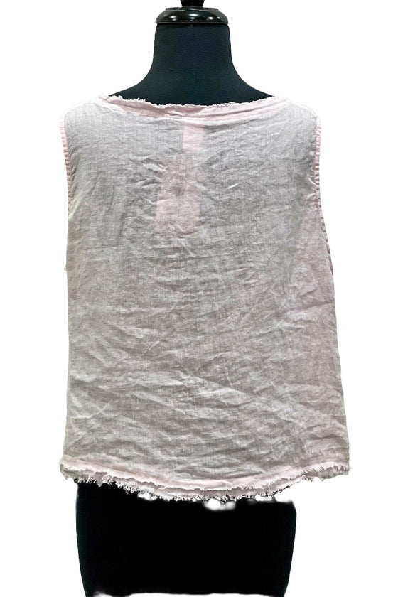 Match Point Linen Sleeveless Crop Top With Raw Edge in Pink Style HLT738