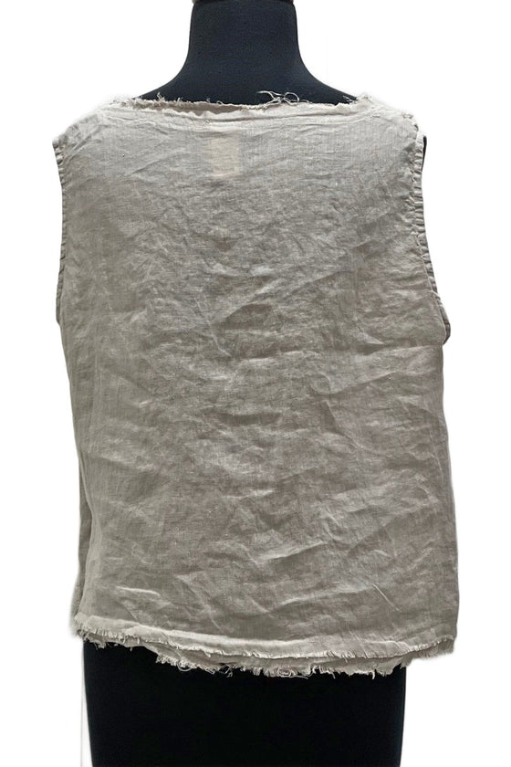 Match Point Linen Sleeveless Crop Top With Raw Edge in Tidal Foam Style HLT738