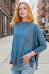 Mersea Catalina Cotton Ruffle Sweater in Aegan/Vermillion Petite