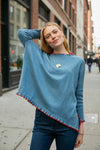 Mersea Catalina Cotton Ruffle Sweater in Aegan/Vermillion Petite