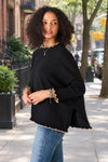 Mersea Catalina Cotton Ruffle Sweater in Black/Taupe One Size