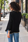 Mersea Catalina Cotton Ruffle Sweater in Black/Taupe Petite