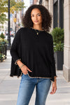 Mersea Catalina Cotton Ruffle Sweater in Black/Taupe Petite