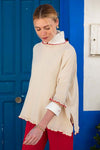 Mersea Catalina Cotton Ruffle Sweater in Warm Cream/Ribbon Red Petite