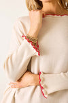 Mersea Catalina Cotton Ruffle Sweater in Warm Cream/Ribbon Red Petite