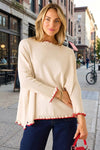 Mersea Catalina Cotton Ruffle Sweater in Warm Cream/Ribbon Red Petite