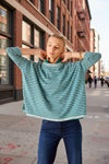 Mersea Catalina Crewneck Sweater in Deep Ocean/Rain Stripe Petite