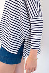 Mersea Catalina Slub Tee in White and Navy Stripe Ringer Petite