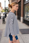 Mersea Catalina Slub Tee in White and Navy Stripe Ringer Petite