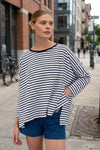Mersea Catalina Slub Tee in White and Navy Stripe Ringer Petite