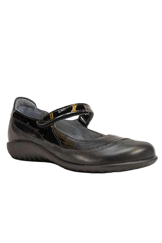 Naot Kirei in Shiny Black/Black Patent/Black Madras Leather Combo