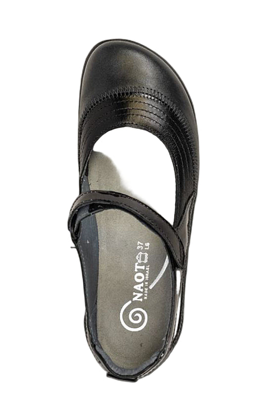 Naot Kirei in Shiny Black/Black Patent/Black Madras Leather Combo