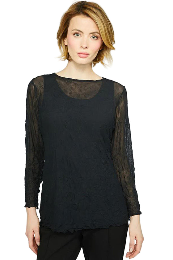 Olivia By Habitat Clothes Crinkle Mesh Ruched Layering Tee in Cloud