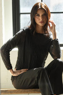  Olivia By Habitat Clothes Crinkle Mesh Ruched Layering Tee in Black