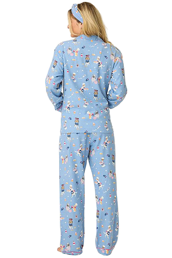 P.J Salvage Baked Woof Love Print Flannel PJ Set with Headband in Denim