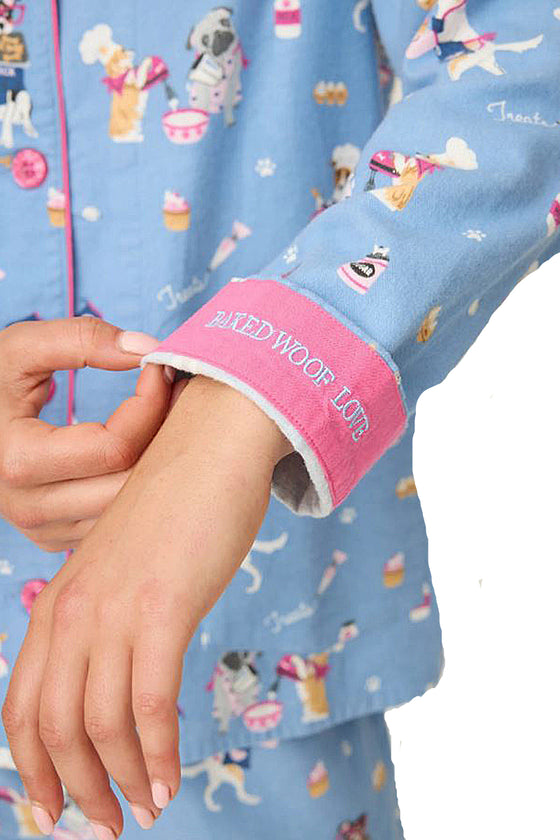 P.J Salvage Baked Woof Love Print Flannel PJ Set with Headband in Denim