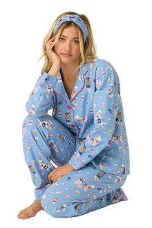  P.J Salvage Baked Woof Love Print Flannel PJ Set with Headband in Denim