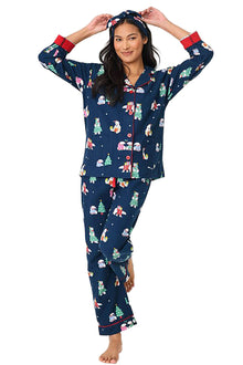  P.J Salvage Bearly Awake Print Flannel PJ Set with Headband in Navy
