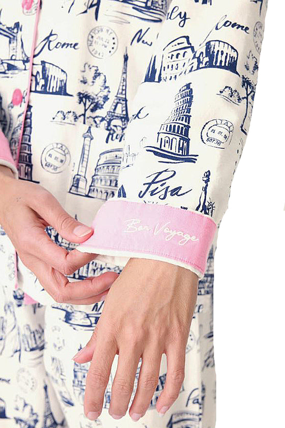 P.J Salvage Bon Voyage Print Flannel PJ Set with Headband in White Cloud