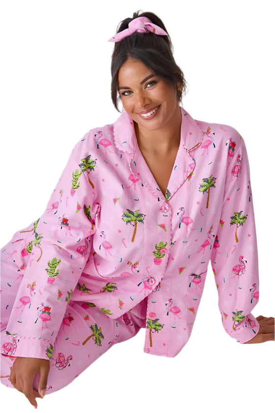 P.J Salvage Flamingo Cozy Flannel PJ Set with Headband in Pink Violet