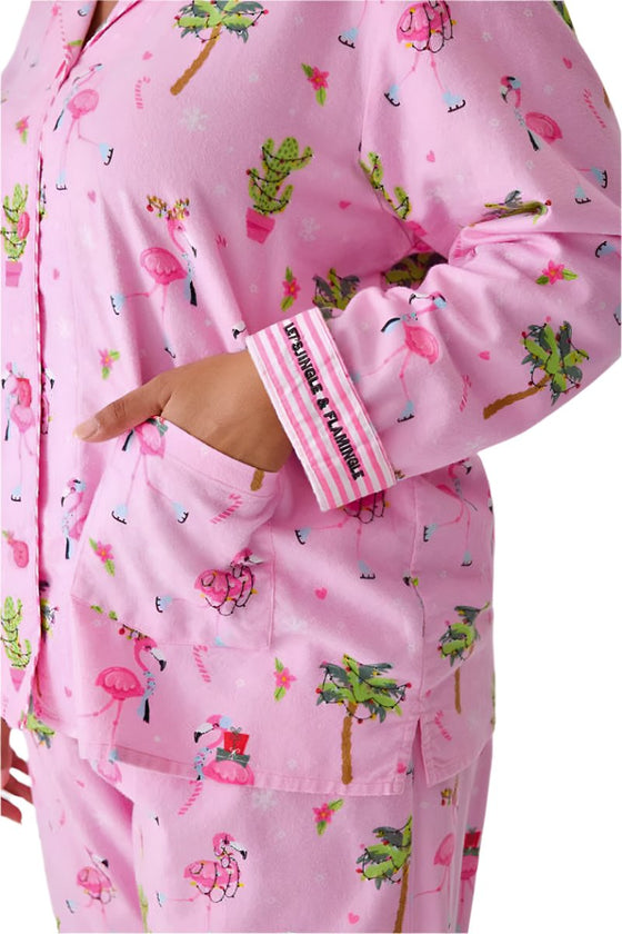 P.J Salvage Flamingo Cozy Flannel PJ Set with Headband in Pink Violet