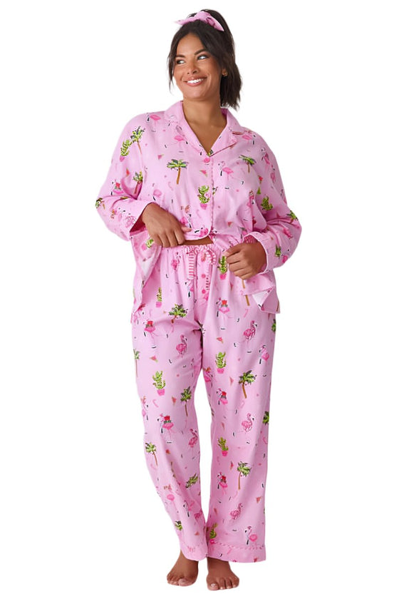 P.J Salvage Flamingo Cozy Flannel PJ Set with Headband in Pink Violet