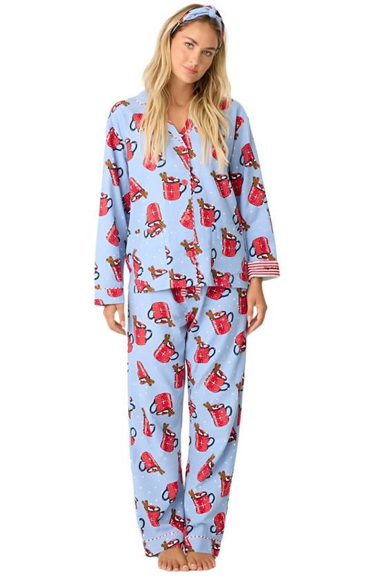 P.J Salvage Hug in a Mug Cozy Flannel PJ Set with Headband in Denim