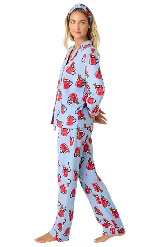 P.J Salvage Hug in a Mug Cozy Flannel PJ Set with Headband in Denim