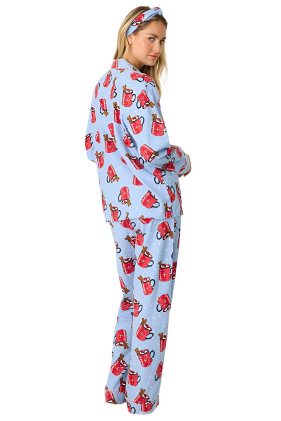 P.J Salvage Hug in a Mug Cozy Flannel PJ Set with Headband in Denim