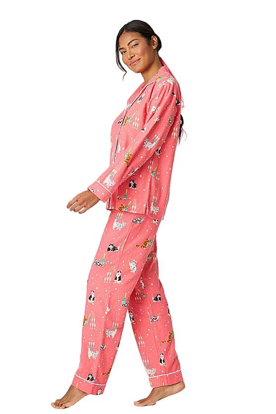 P.J Salvage Let's Get Fizzical 3-Piece Flannel PJ Set in Dark Coral
