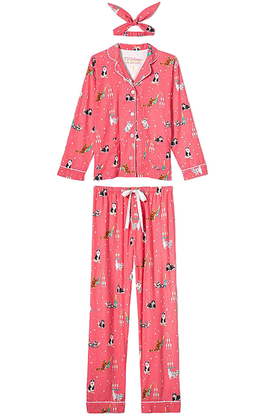 P.J Salvage Let's Get Fizzical 3-Piece Flannel PJ Set in Dark Coral