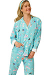 P.J Salvage This Is How I Roll Print Flannel PJ Set with Headband in Turquoise