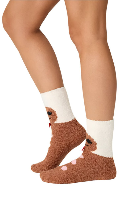 PJ Salvage Ginger Bread Plush Fun Socks in Brown