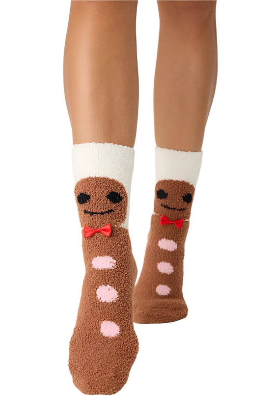 PJ Salvage Ginger Bread Plush Fun Socks in Brown