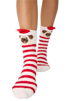  PJ Salvage Holiday Pug Plush Fun Socks in Ivory