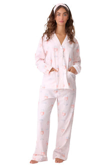  PJ Salvage Rose All Day Flannel PJ Set with Headband in Pink Mist