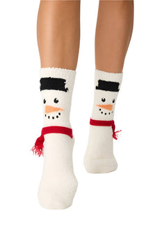  PJ Salvage Snowman Plush Fun Socks in White