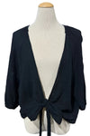 Saga Cotton Gauze Crinkle Tie Front Top in Black Style 66887