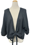 Saga Cotton Gauze Crinkle Tie Front Top in Charcoal Style 66887