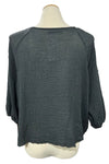 Saga Cotton Gauze Crinkle Tie Front Top in Charcoal Style 66887