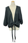 Saga Cotton Gauze Crinkle Tie Front Top in Charcoal Style 66887